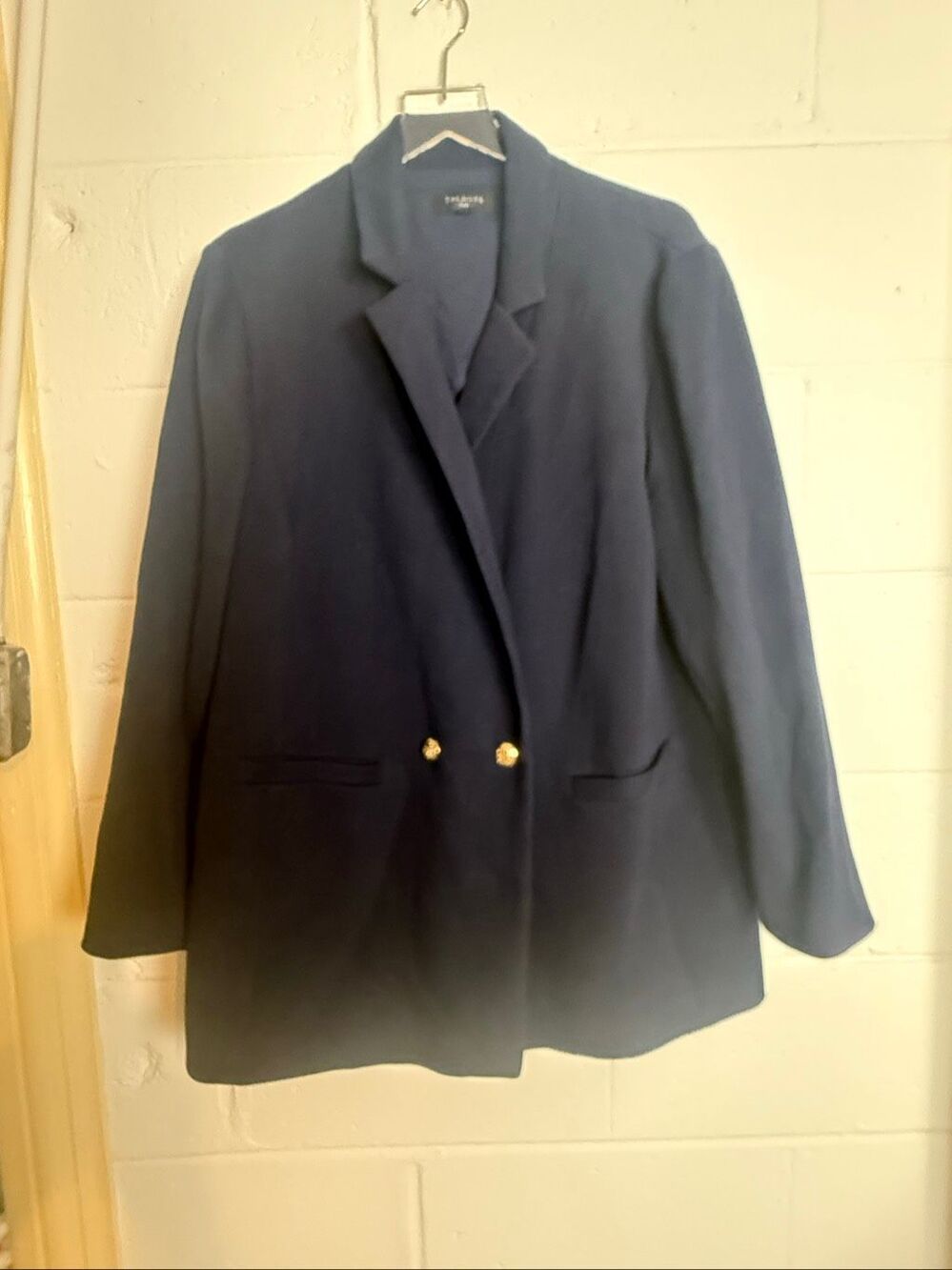 Talbots Plus Women’s 20W Navy Blue Double Breasted Coat Gold Crest Buttons Prepp